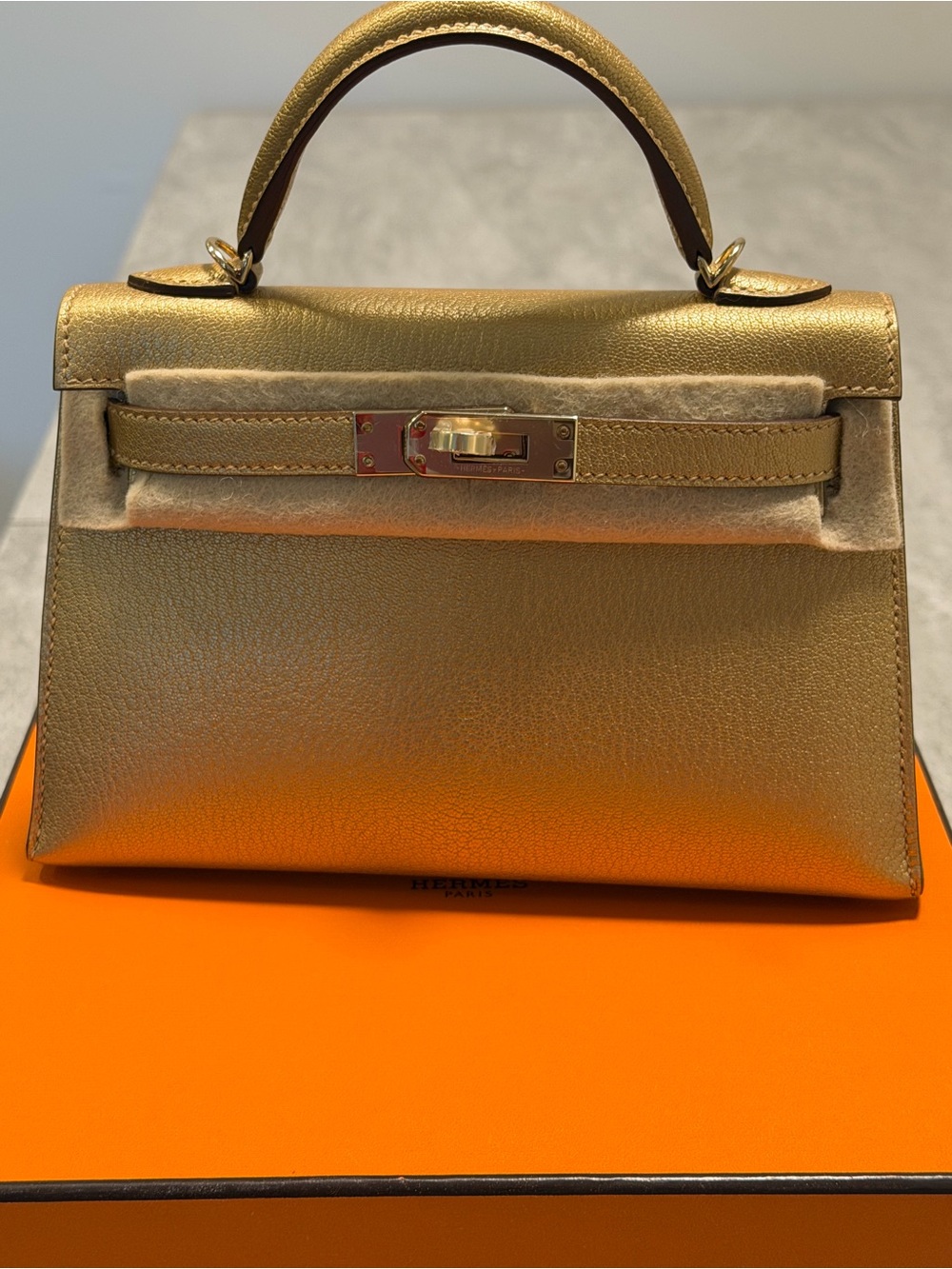 Hermes Sac Kelly II Sellier Mini Chevre Chamkilight Y9 Dore.